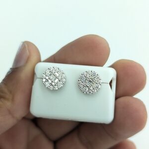 Sterling Silver Round Cluster Stud Earrings - Clear White Cubic Zirconia
